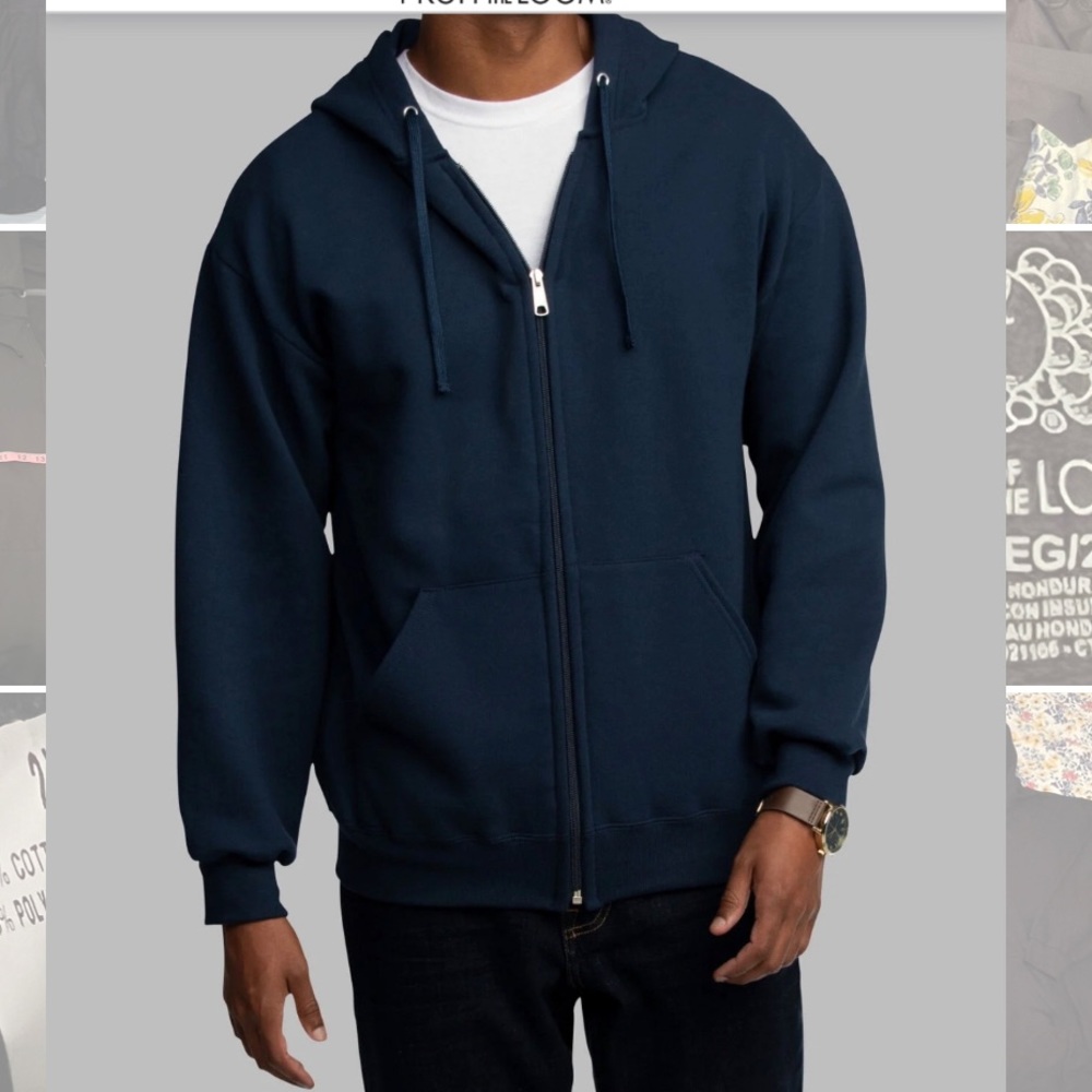 2XL Full Zip Black Hoodie Eversoft Fleece Fruit of the Loom